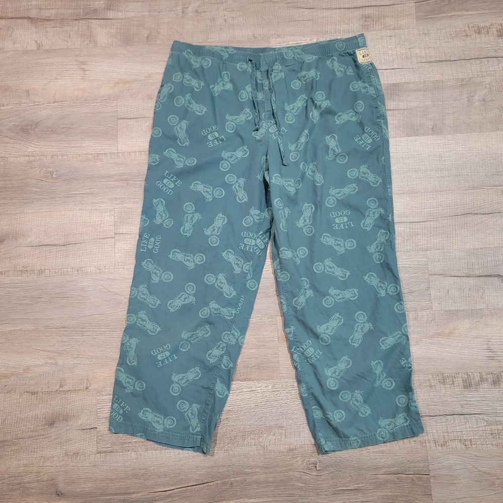 Life is Good Mens XL Motorcycle Print Pajama Sleep Pants Lounge Bottoms Pockets